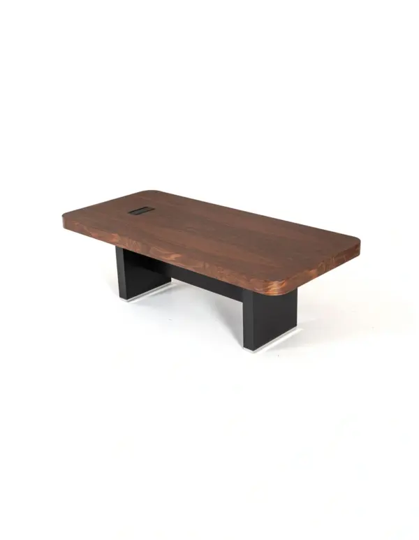 Bold 240x110 cm toplantı masası; ceviz kaplama tabla, lake ayak ve powerbox