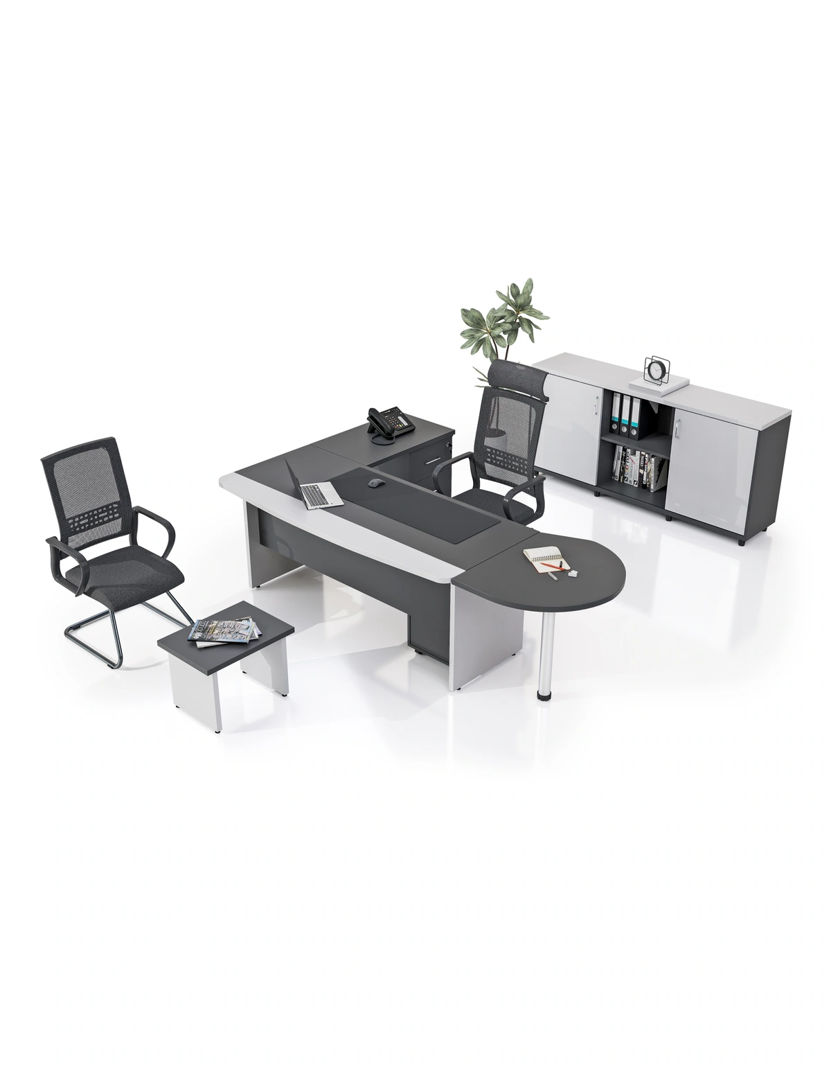 kale-ofis-favori-ofis-masa-takimi-08-renk-gorunumu Favori Antrasit Gri Beyaz masa, toplantı uzantısı, dolap, etajer ve sehpa