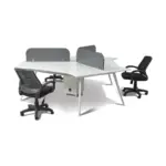 Inter Work 2 beyaz gri üçlü workstation; üç yöne açılan çalışma düzeni