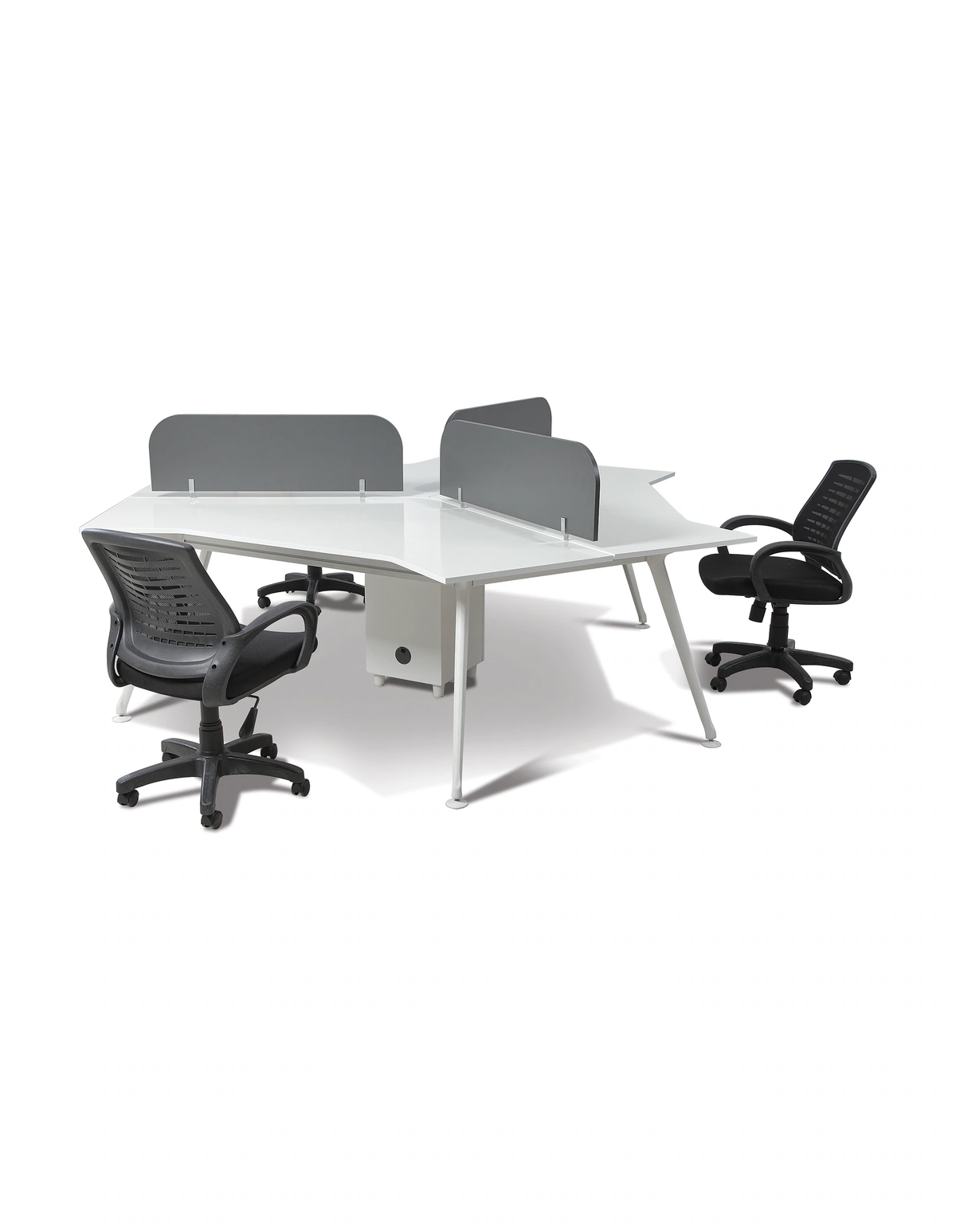 kale-ofis-inter-work-2-uclu-workstation-01-uclu-yerlesim Inter Work 2 beyaz gri üçlü workstation; üç yöne açılan çalışma düzeni