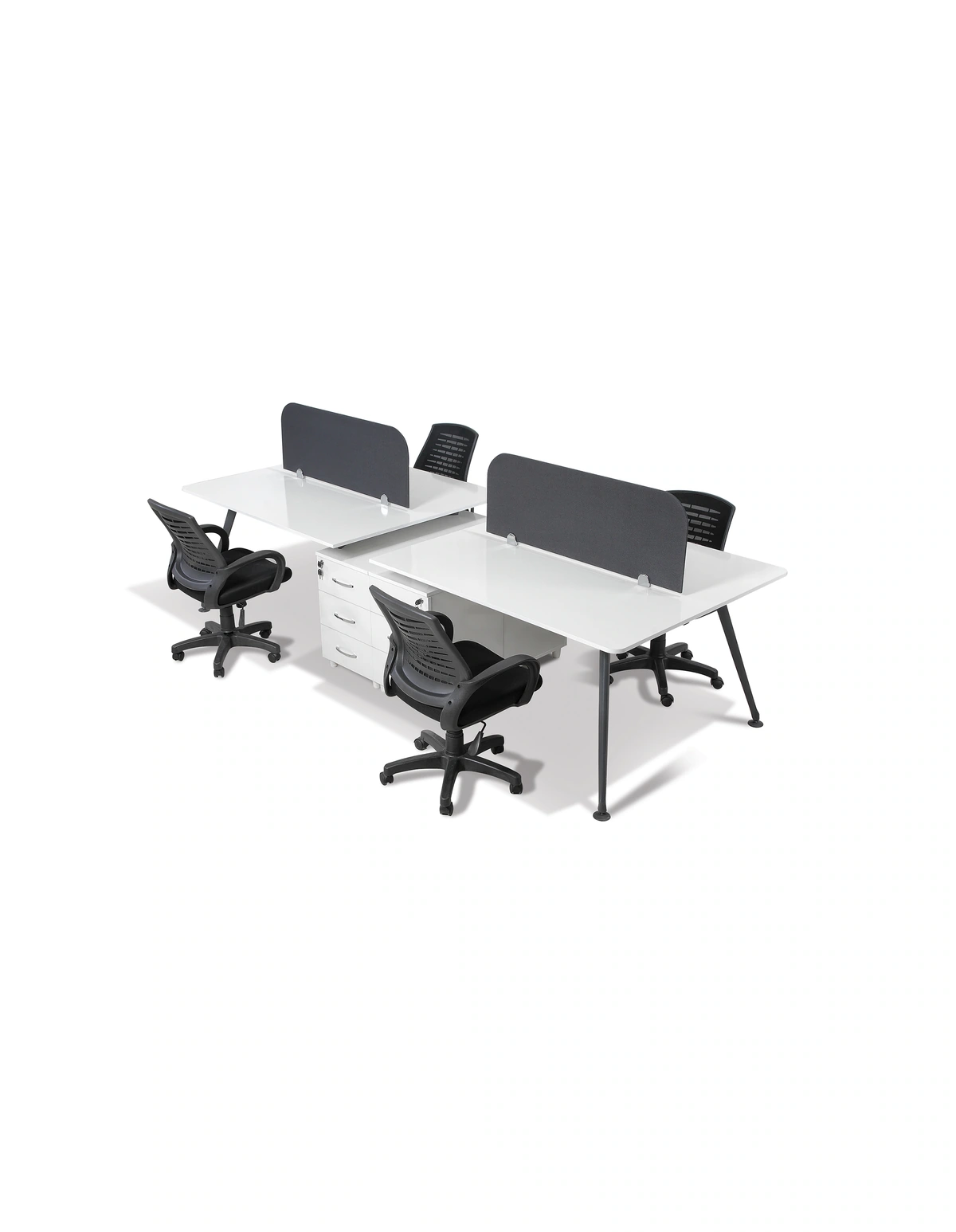 kale-ofis-inter-work-3-workstation-01-genel Inter Work 3 beyaz antrasit dörtlü workstation; karşılıklı çalışma alanları ve yüksek kesonlar