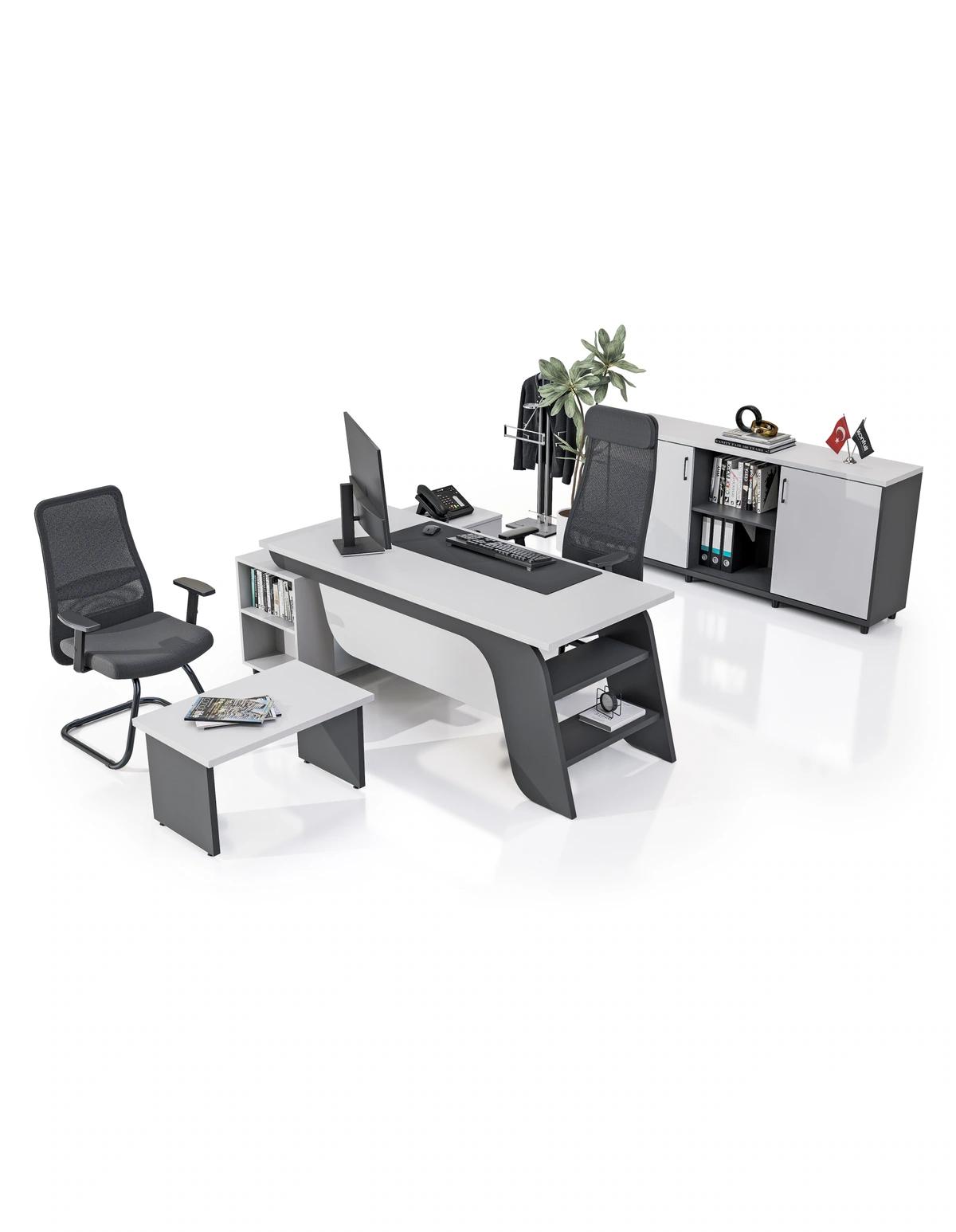 kale-ofis-riga-yonetici-takimi-06-renk-gorunumu Riga Beyaz Antrasit Gri yönetici takımının tamamı