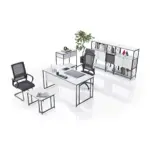 Troy Beyaz ofis masa takımı; masa, etajer, sehpa ve üç dolap